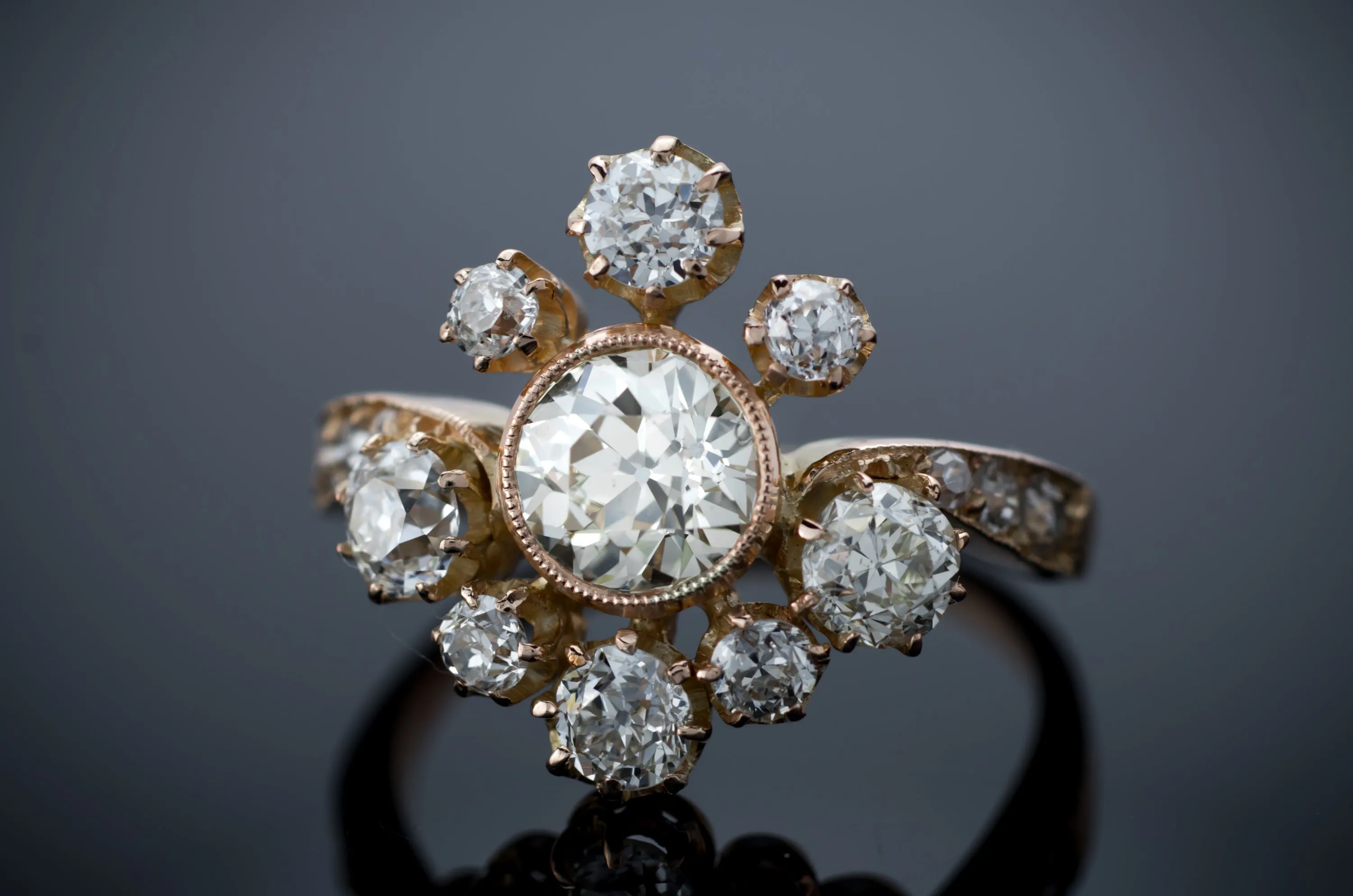 2.43CTW OLD EUROPEAN CUT DIAMOND TIARA STYLE RING