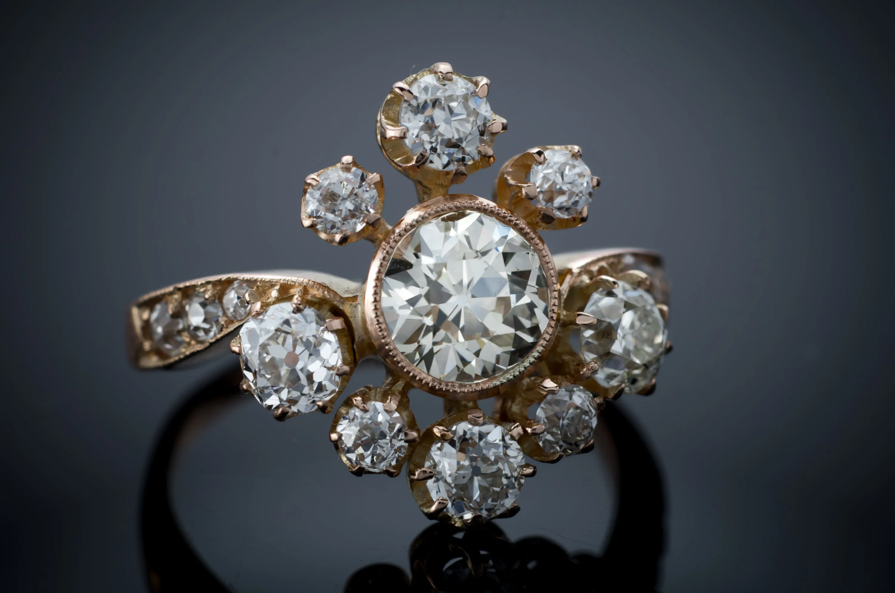 2.43CTW OLD EUROPEAN CUT DIAMOND TIARA STYLE RING
