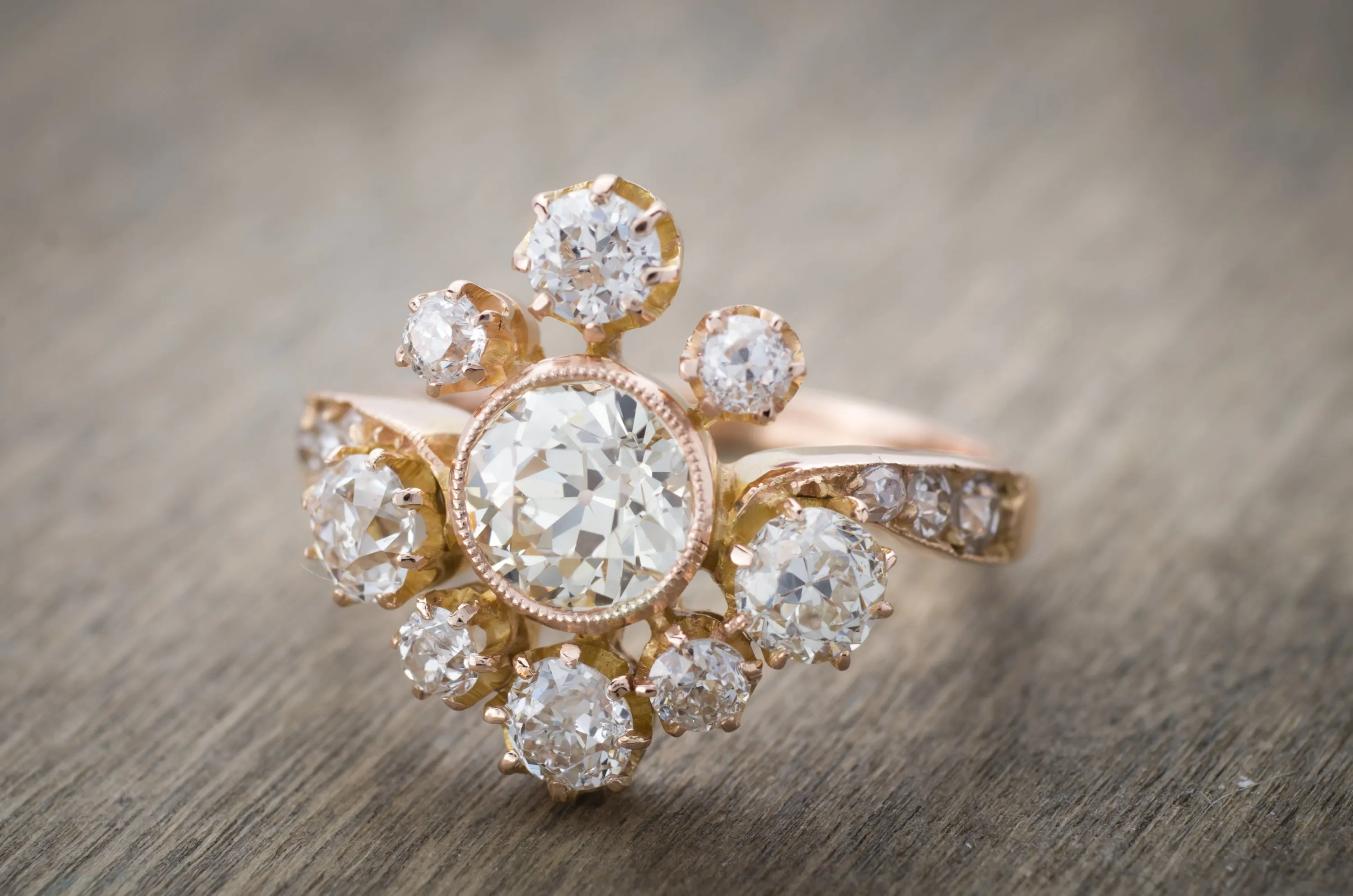 2.43CTW OLD EUROPEAN CUT DIAMOND TIARA STYLE RING