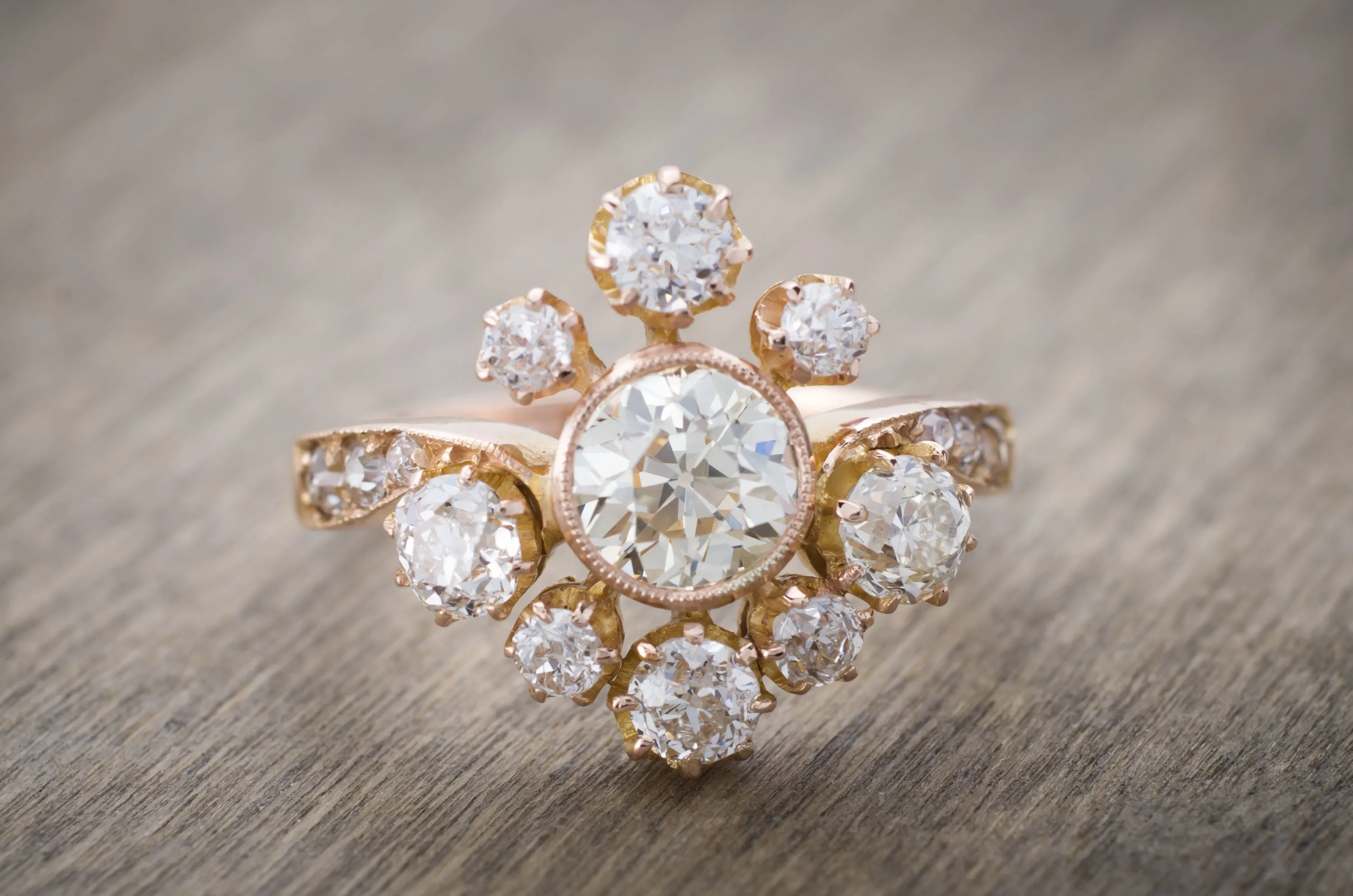 2.43CTW OLD EUROPEAN CUT DIAMOND TIARA STYLE RING