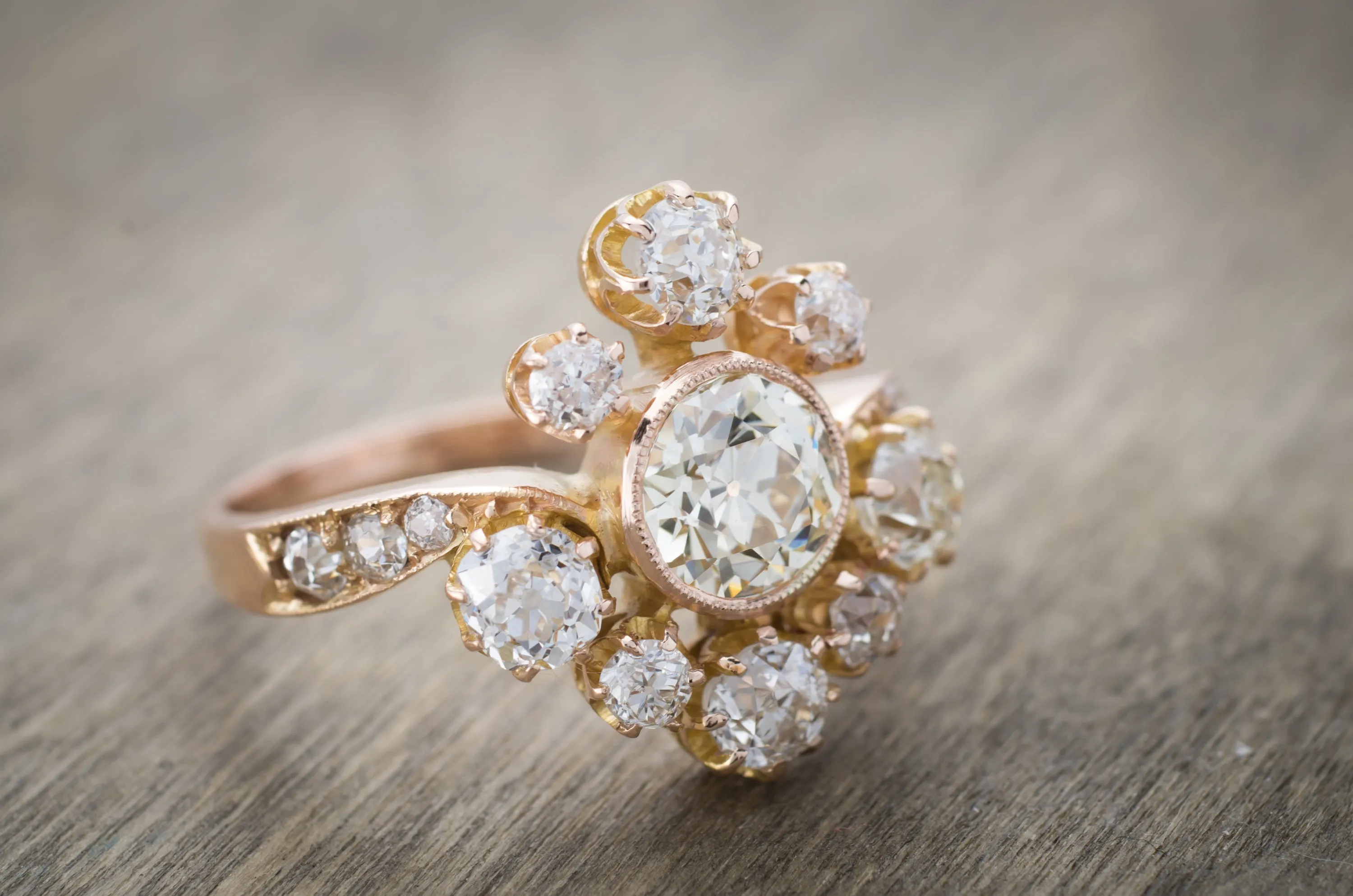 2.43CTW OLD EUROPEAN CUT DIAMOND TIARA STYLE RING