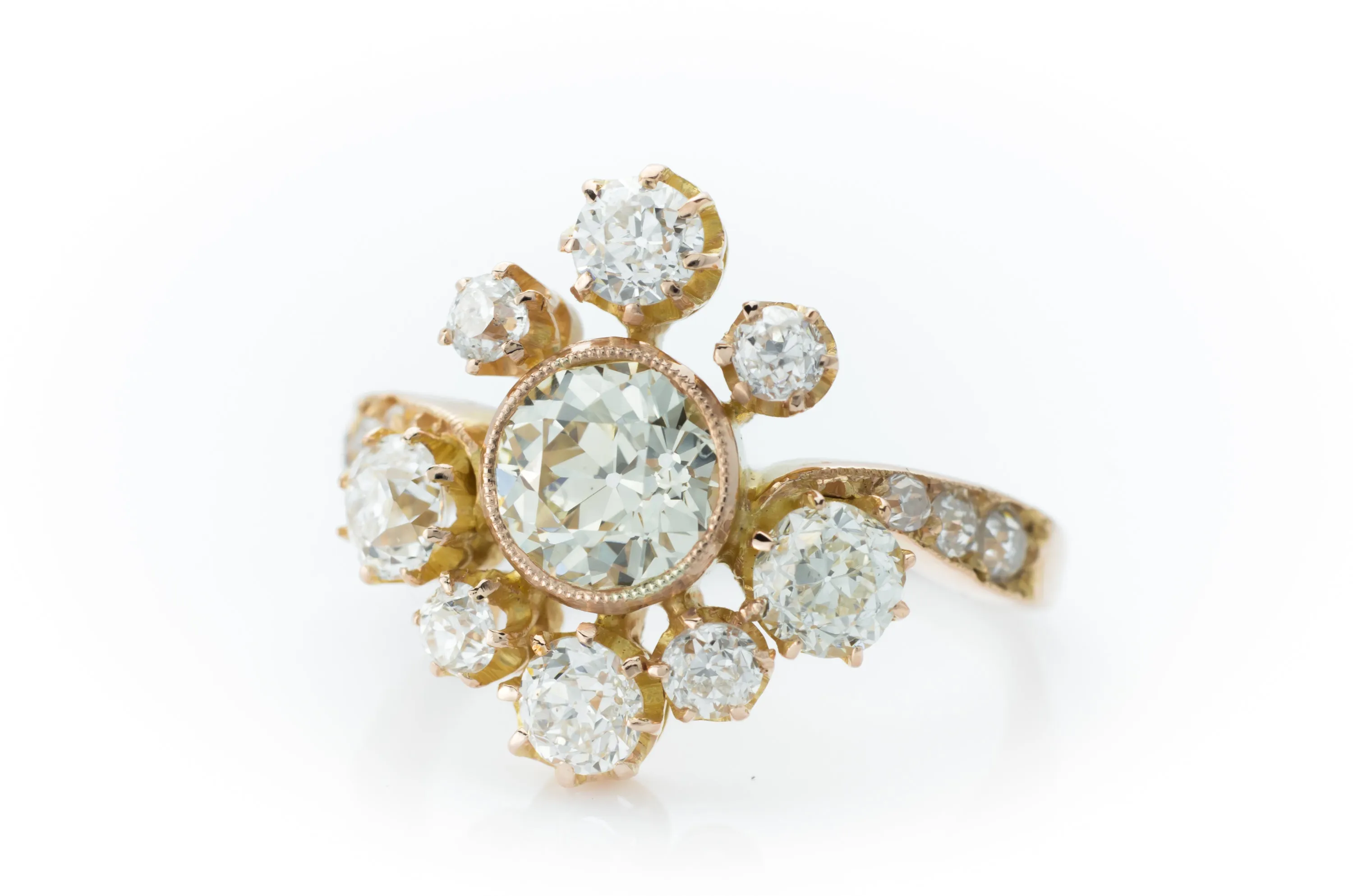 2.43CTW OLD EUROPEAN CUT DIAMOND TIARA STYLE RING