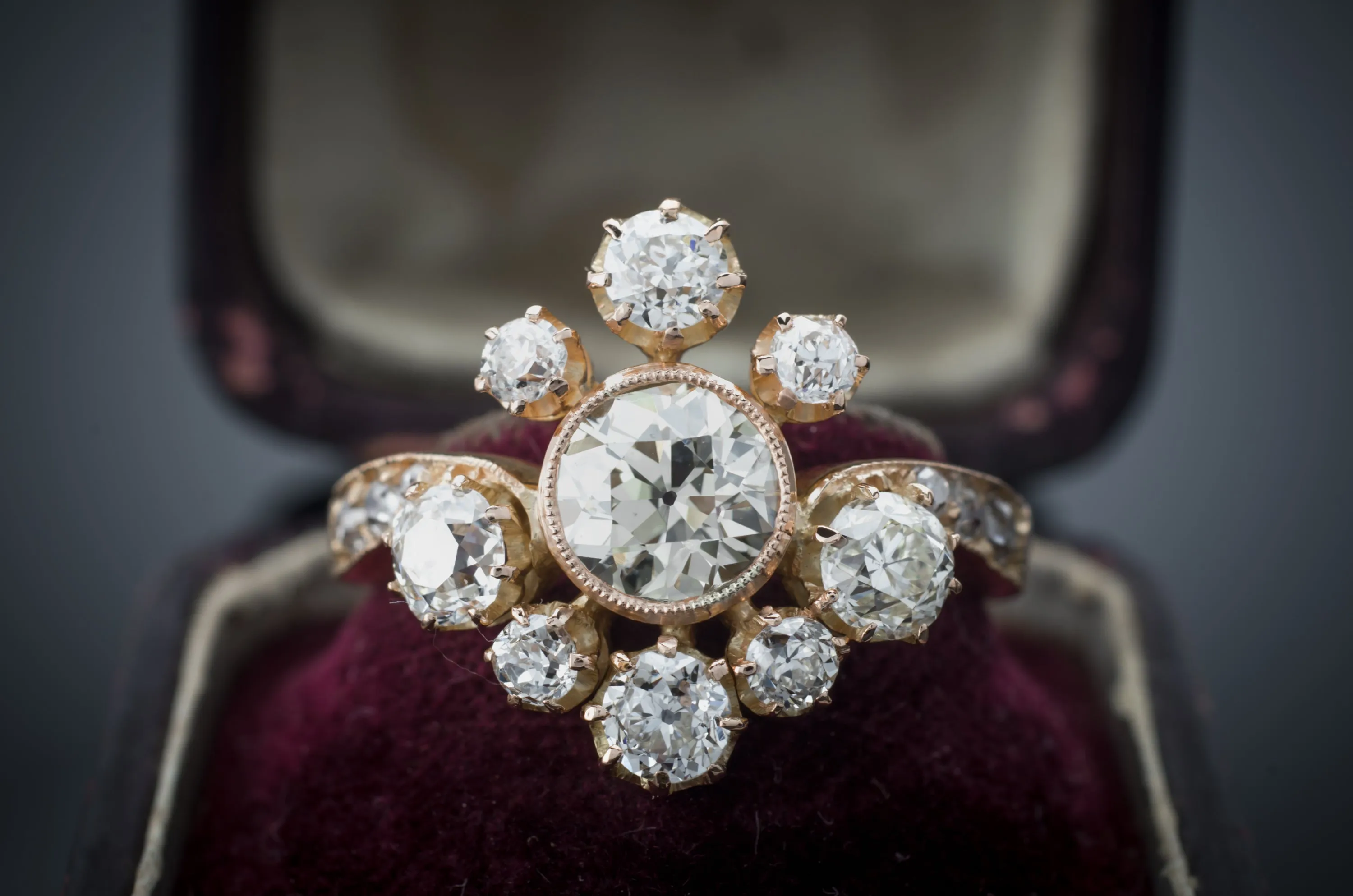 2.43CTW OLD EUROPEAN CUT DIAMOND TIARA STYLE RING