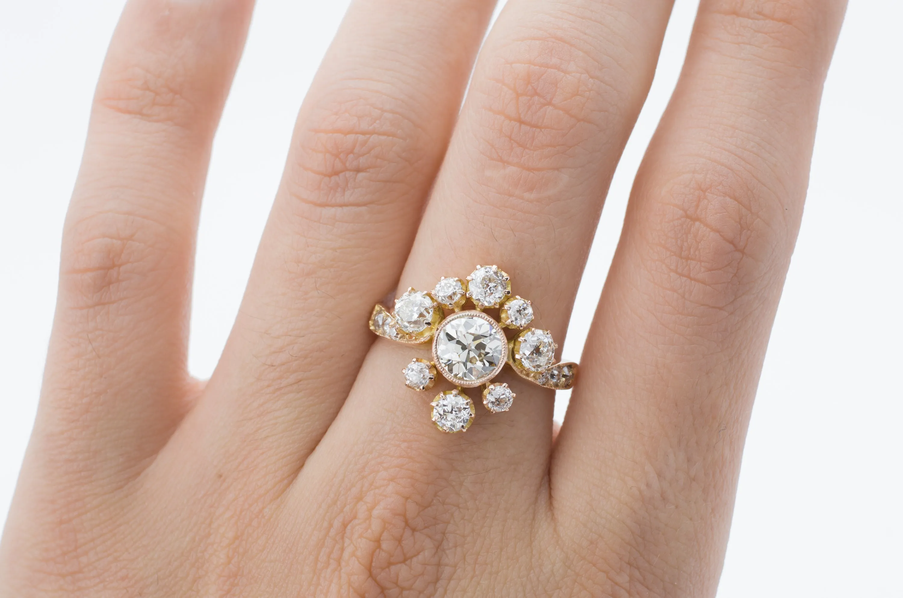 2.43CTW OLD EUROPEAN CUT DIAMOND TIARA STYLE RING