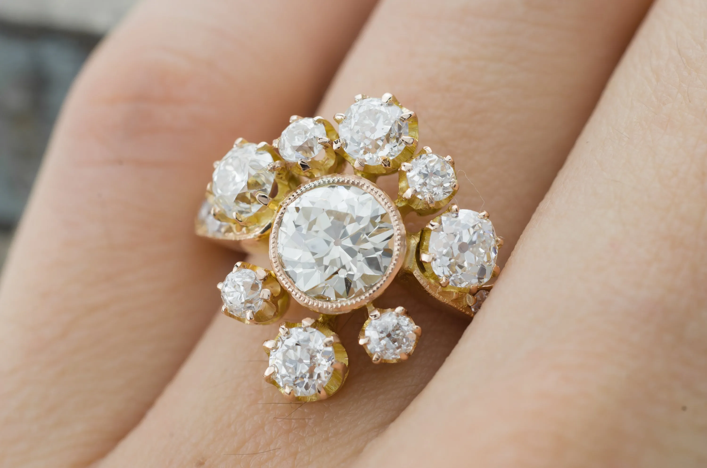 2.43CTW OLD EUROPEAN CUT DIAMOND TIARA STYLE RING