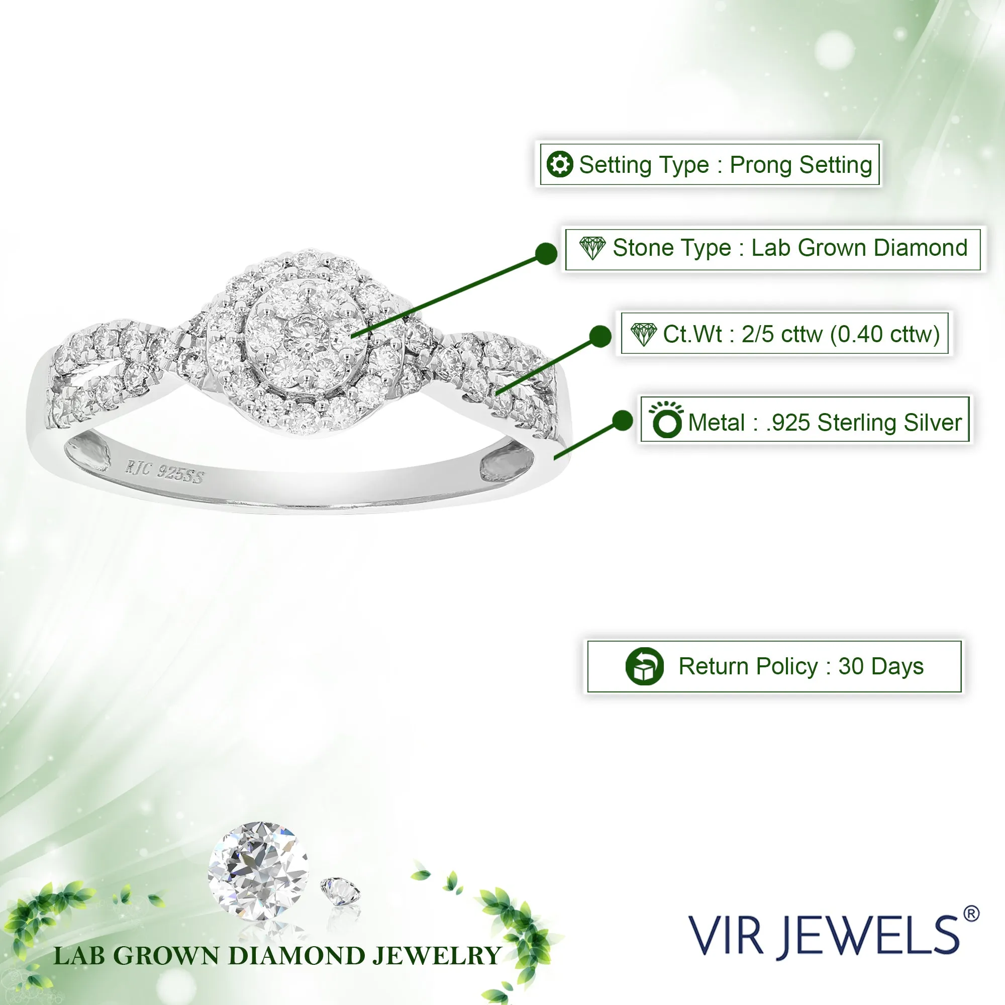 2/5 cttw Lab Grown Diamond Knot Engagement Rings Sterling Silver