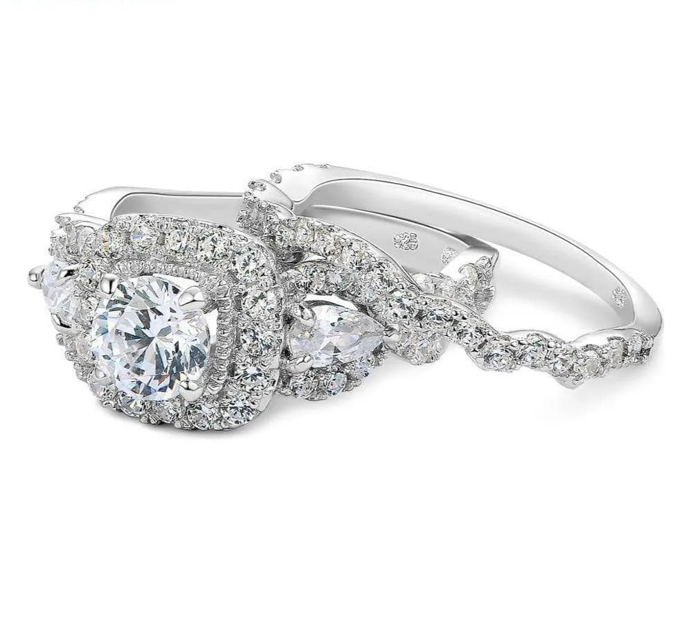 2PCS 1.5 Ct Round Pear Cut Created Diamond Ring Set