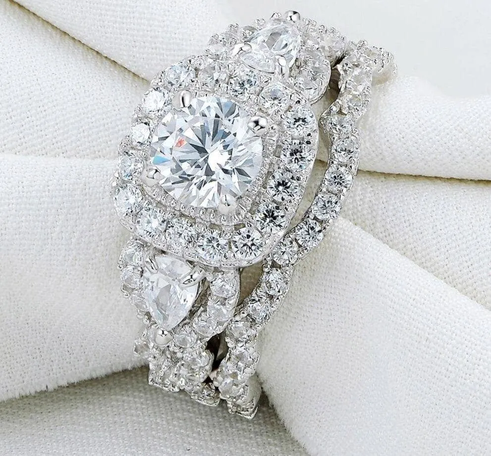 2PCS 1.5 Ct Round Pear Cut Created Diamond Ring Set