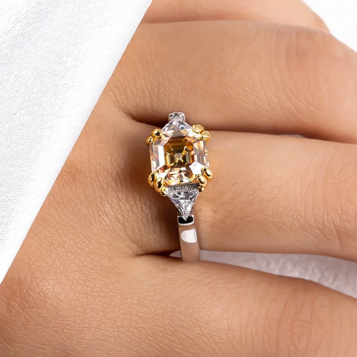 3 ct Asscher Cut Yellow Diamond Engagement Ring
