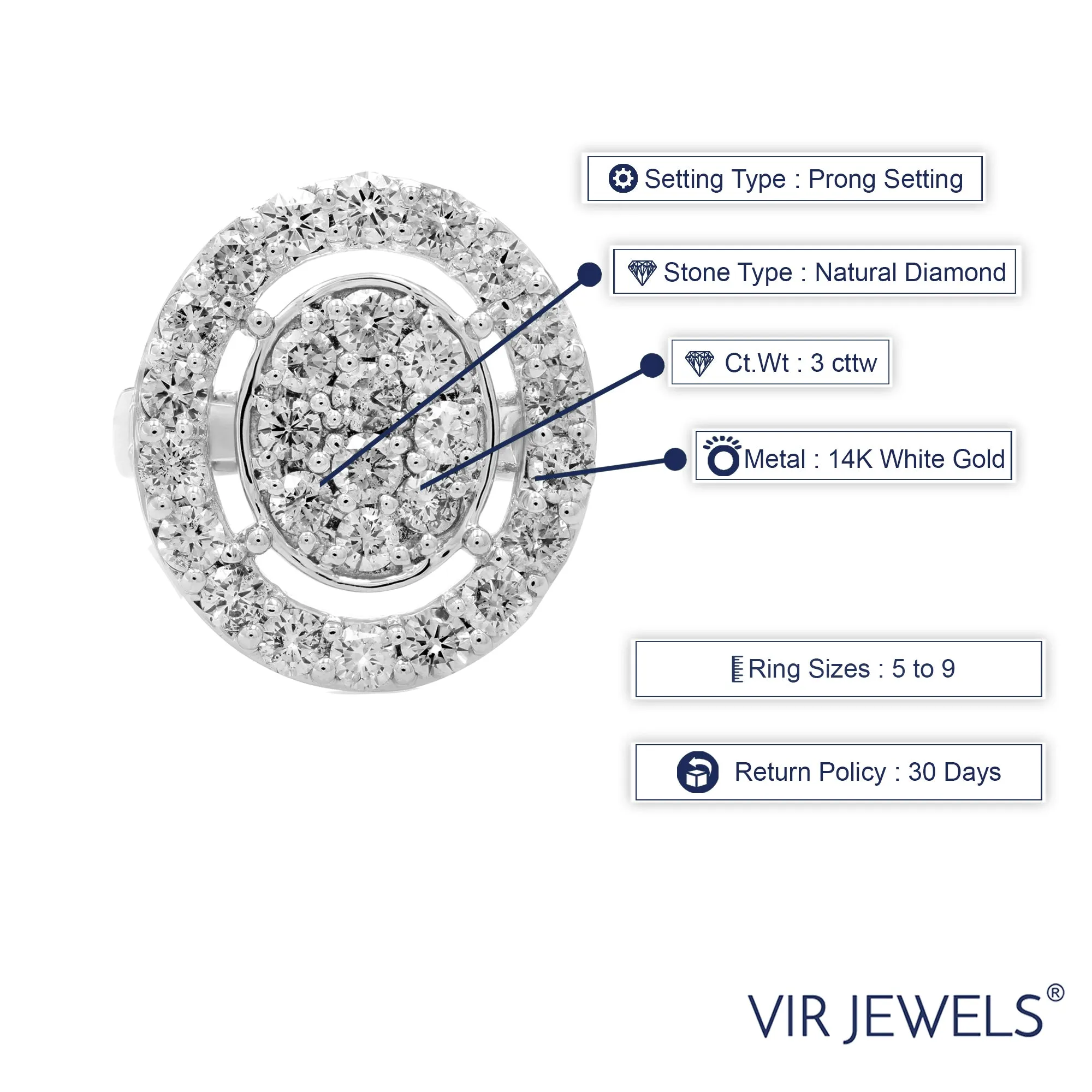 3 cttw Diamond Classic Oval Engagement Rings in 14K White Gold