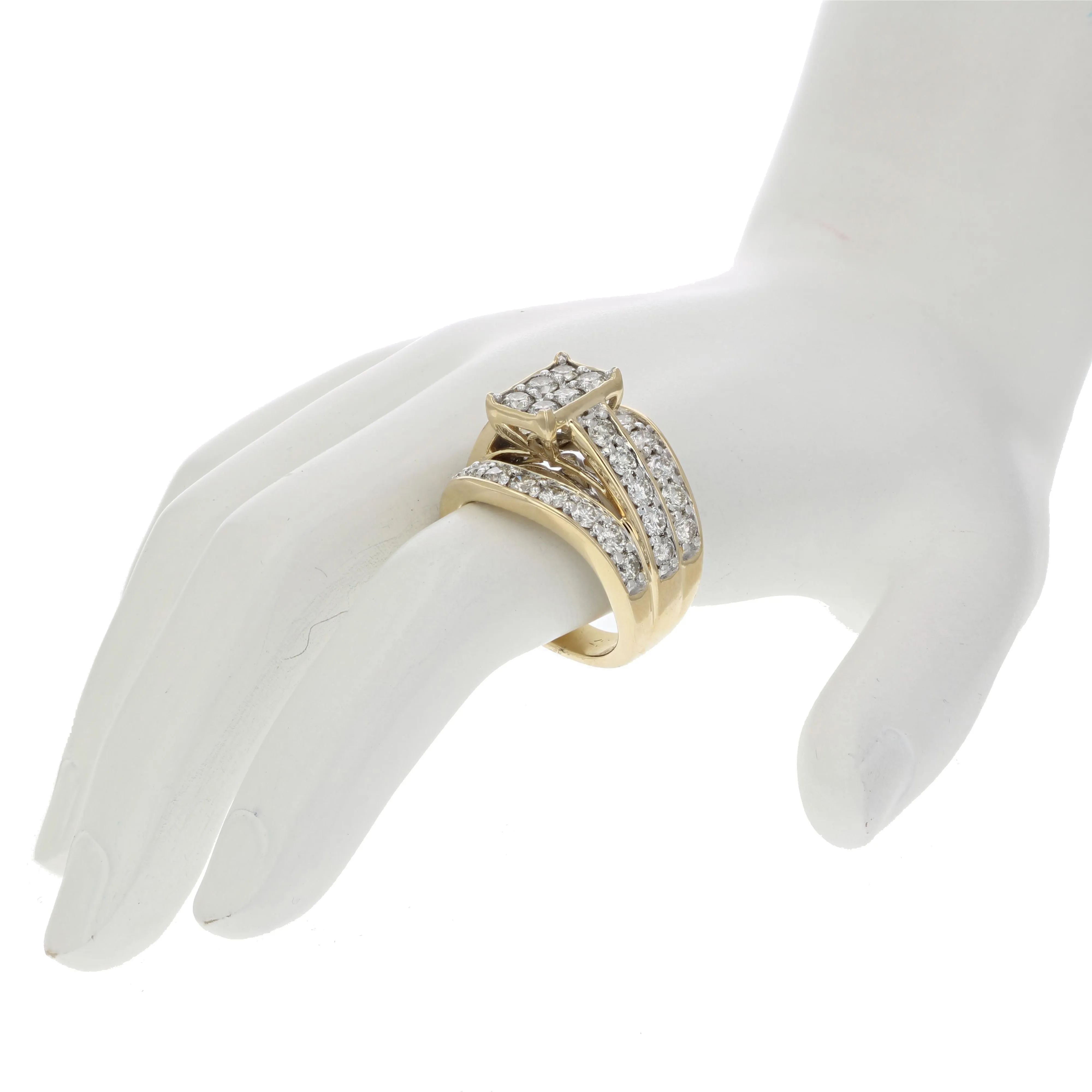3 cttw Triple Row Diamond Engagement Rings in 14K Yellow Gold