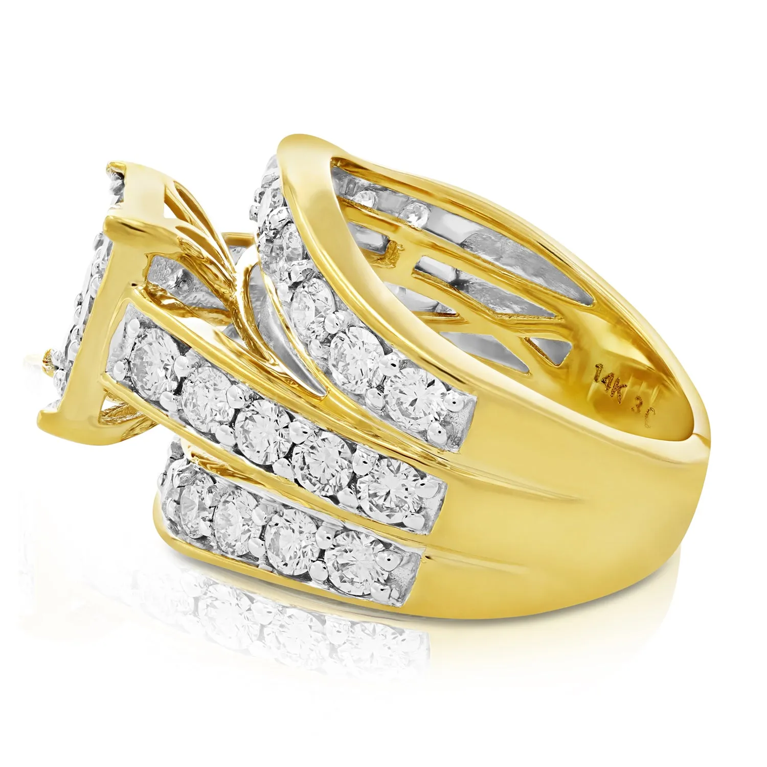 3 cttw Triple Row Diamond Engagement Rings in 14K Yellow Gold