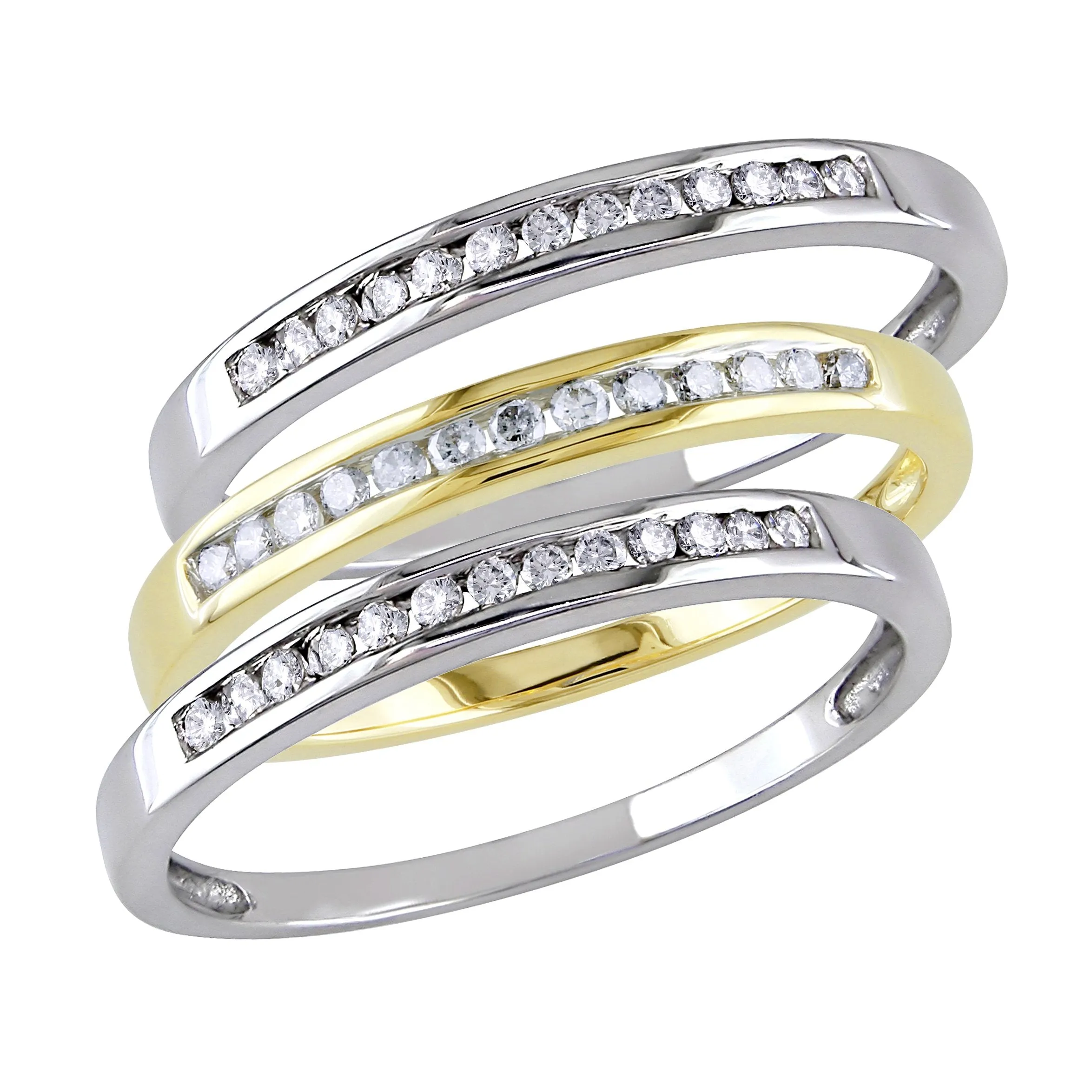 3-Pce Set of 10K White/Yellow 3/8ct TDW Anniversary Rings G-H I2-I3