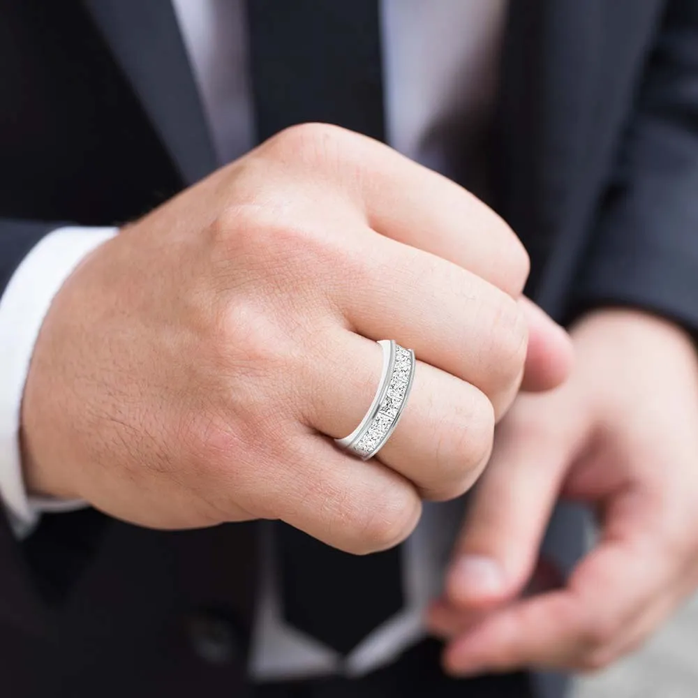 3.0 ctw Channel Set Princess Diamond Men's Ring