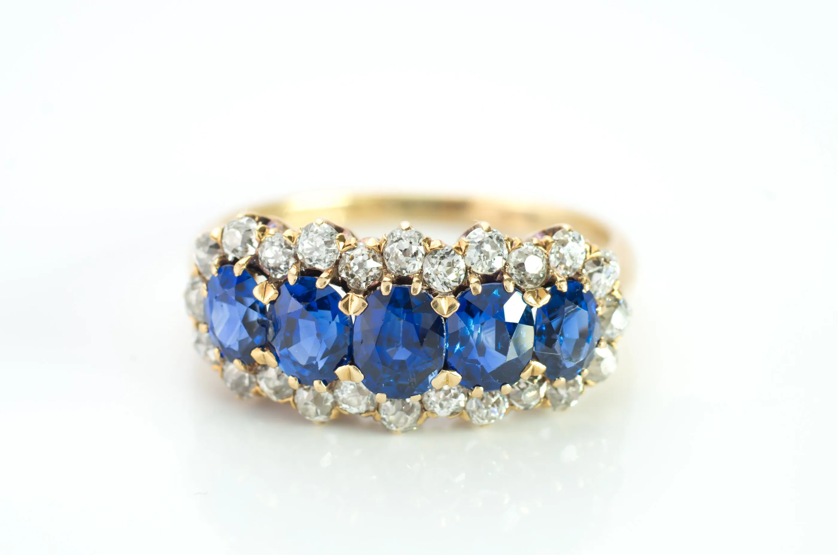 3.37CTW FIVE STONE SAPPHIRE AND OLD CUT DIAMOND RING GIA