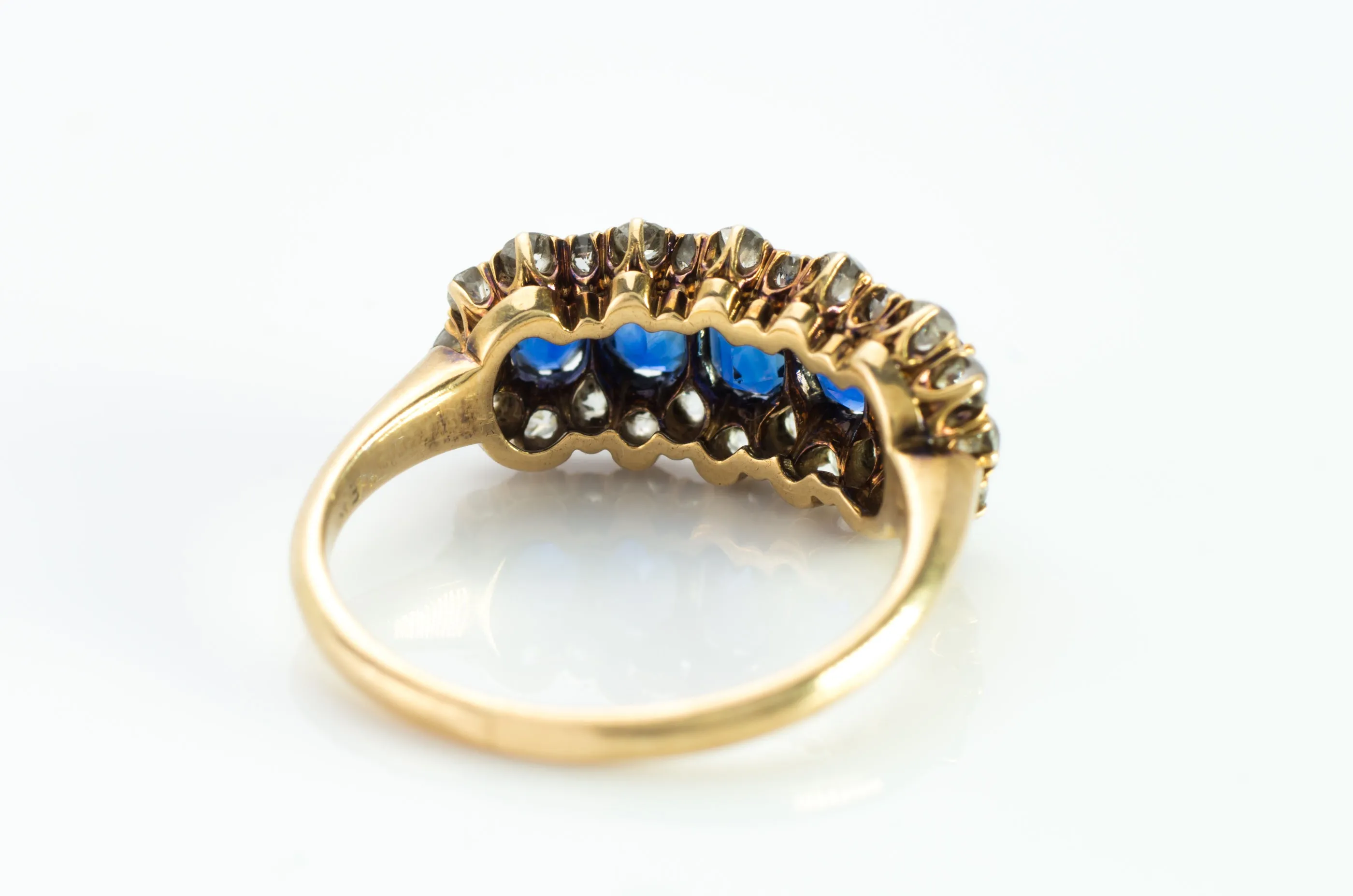 3.37CTW FIVE STONE SAPPHIRE AND OLD CUT DIAMOND RING GIA