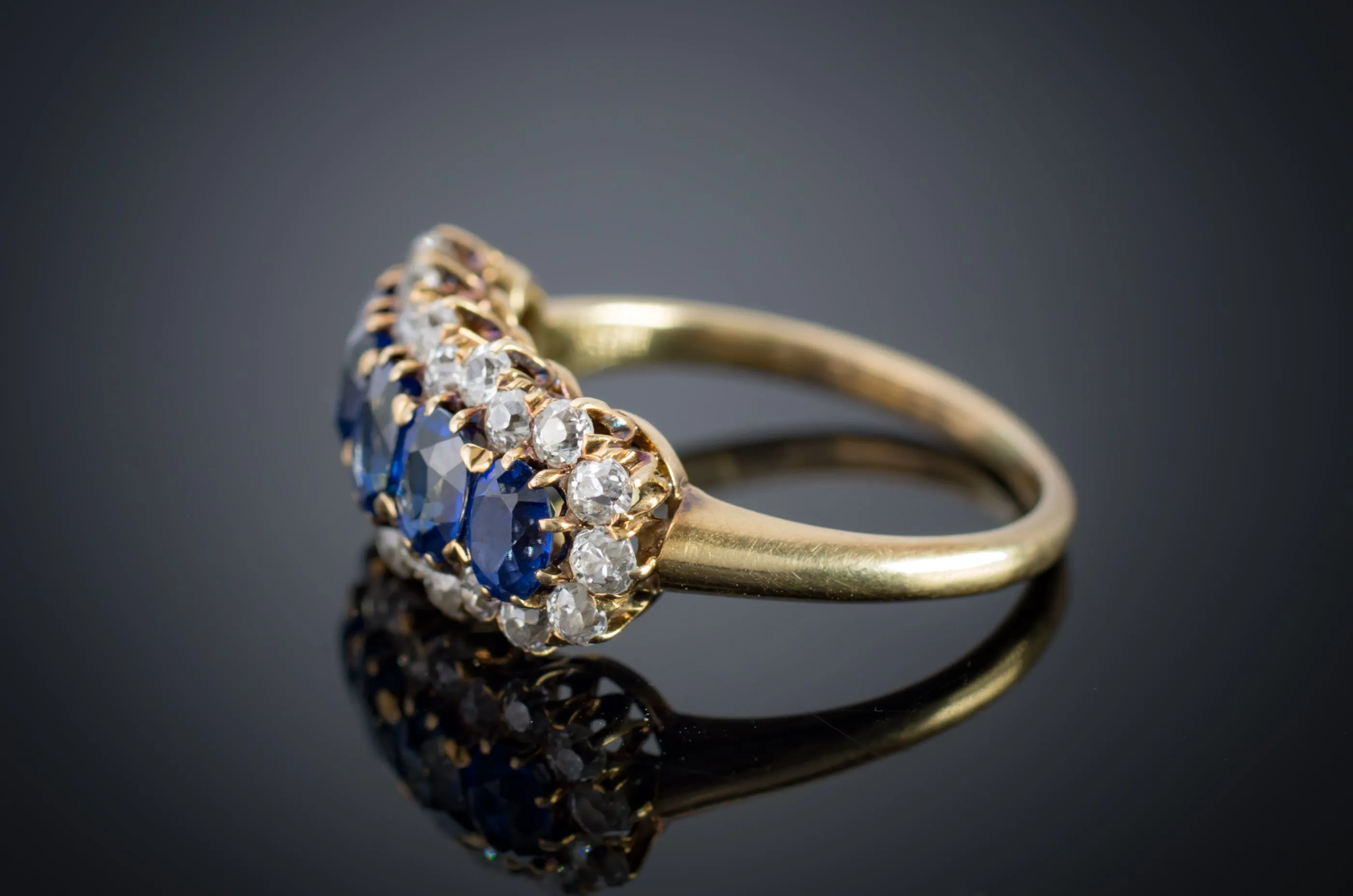 3.37CTW FIVE STONE SAPPHIRE AND OLD CUT DIAMOND RING GIA