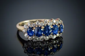 3.37CTW FIVE STONE SAPPHIRE AND OLD CUT DIAMOND RING GIA