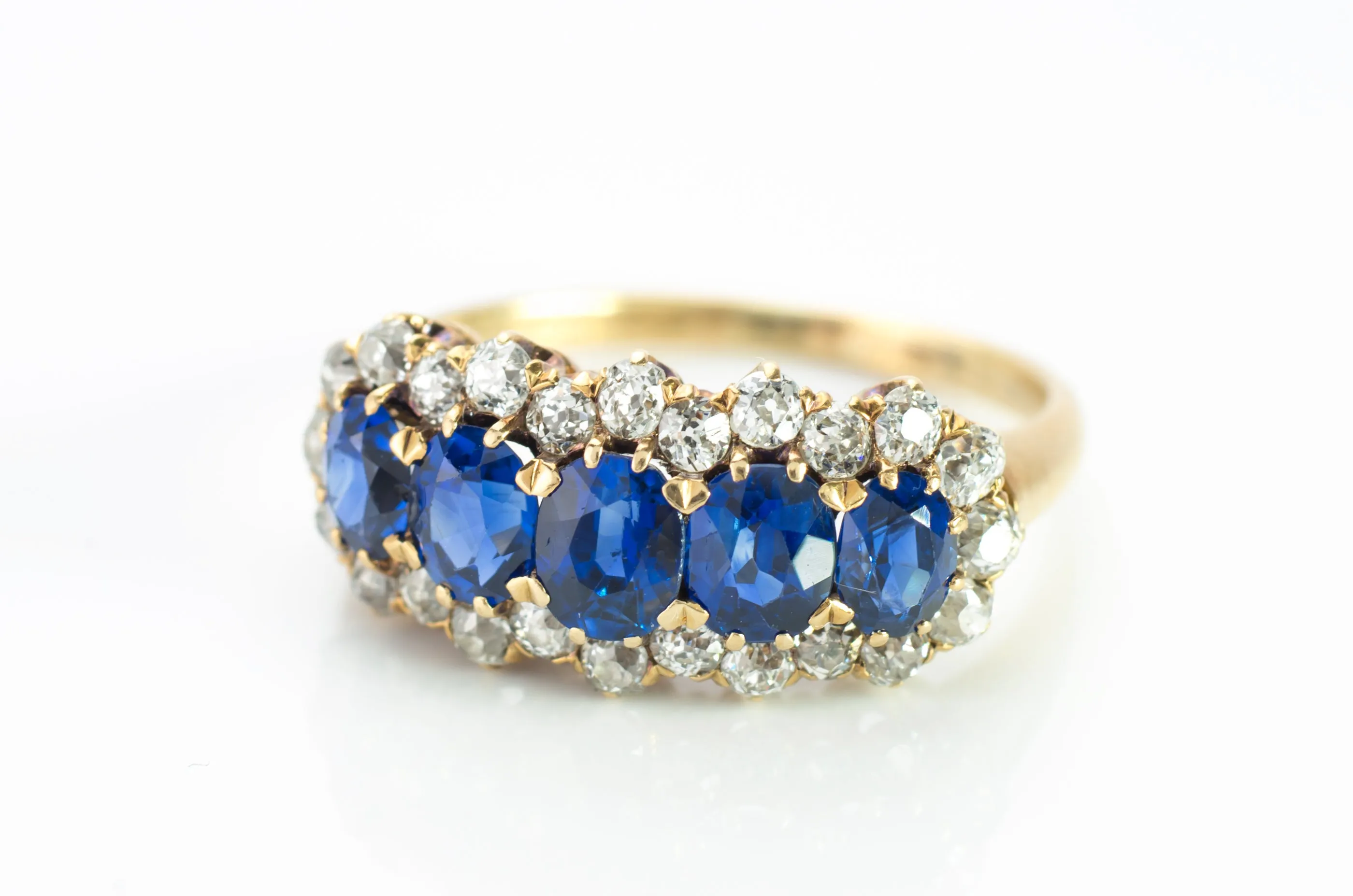 3.37CTW FIVE STONE SAPPHIRE AND OLD CUT DIAMOND RING GIA