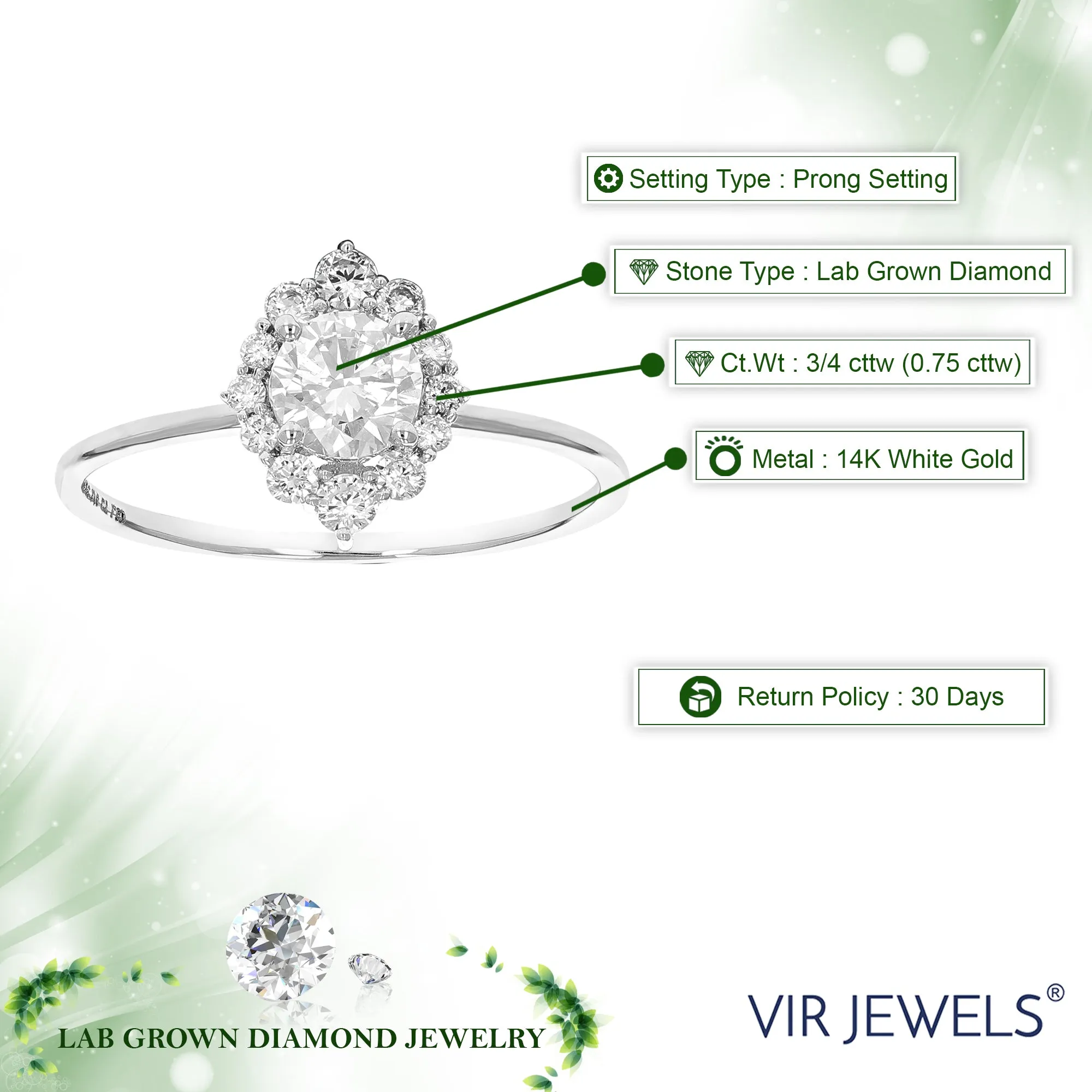 3/4 cttw Lab Grown Diamond Engagement Rings in 14K White Gold