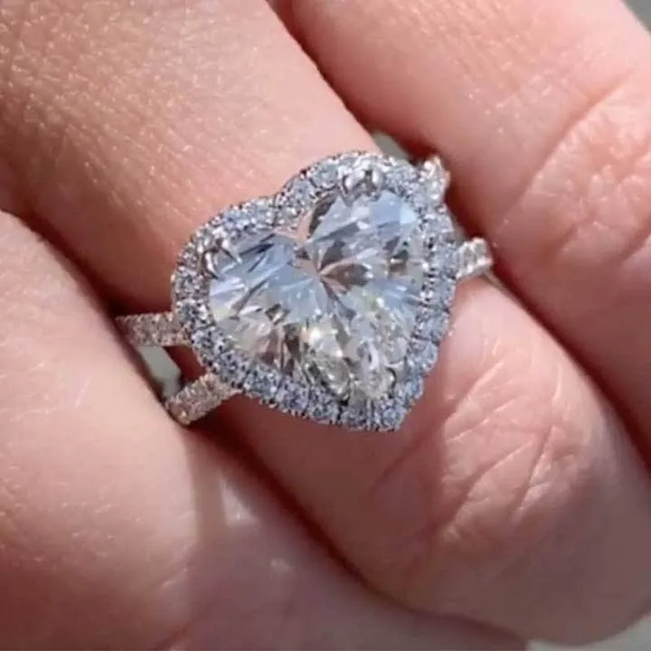 3.5 Carat Split Shank Halo Heart Cut Engagement Ring