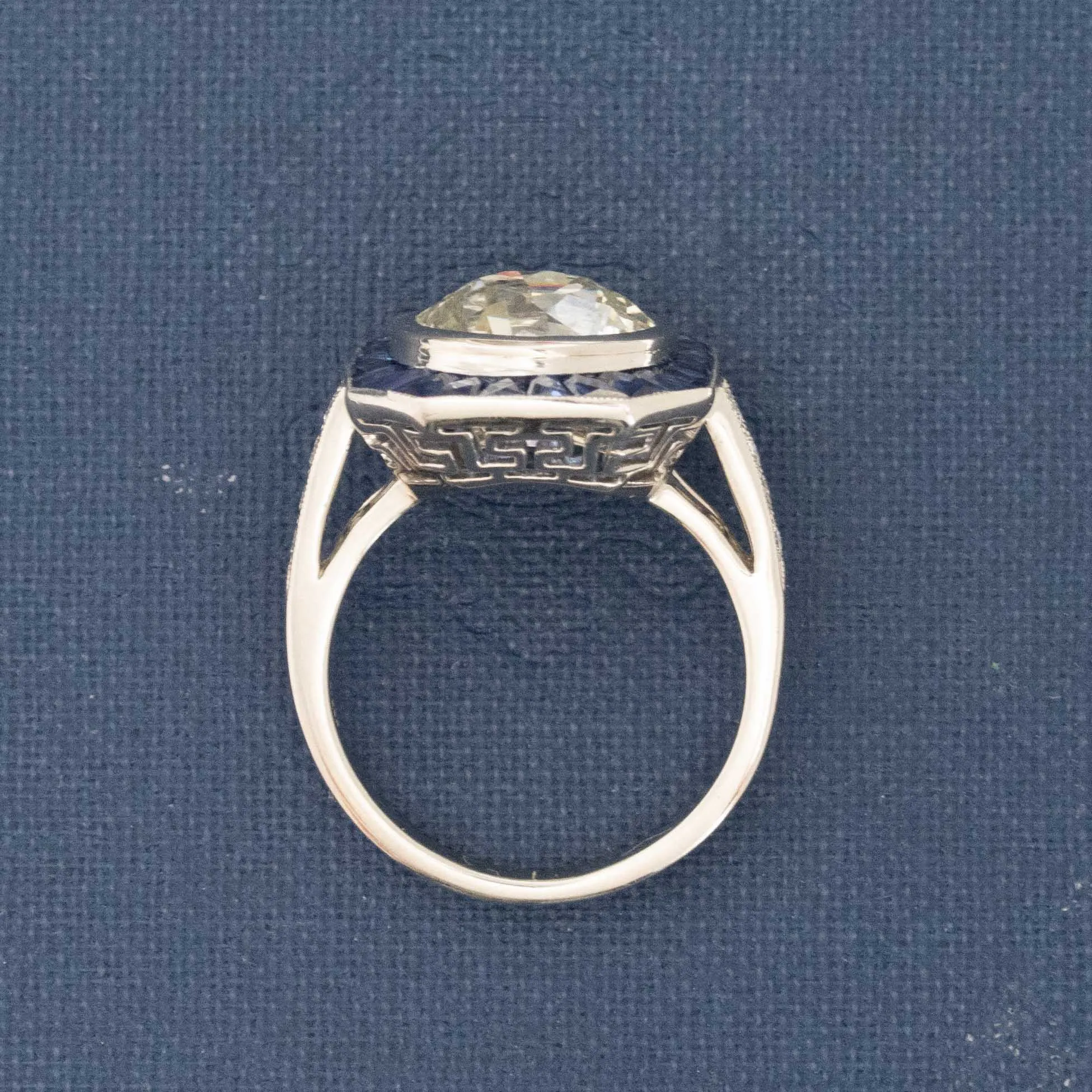3.68ct Old European Cut Diamond & Sapphire Target Ring French