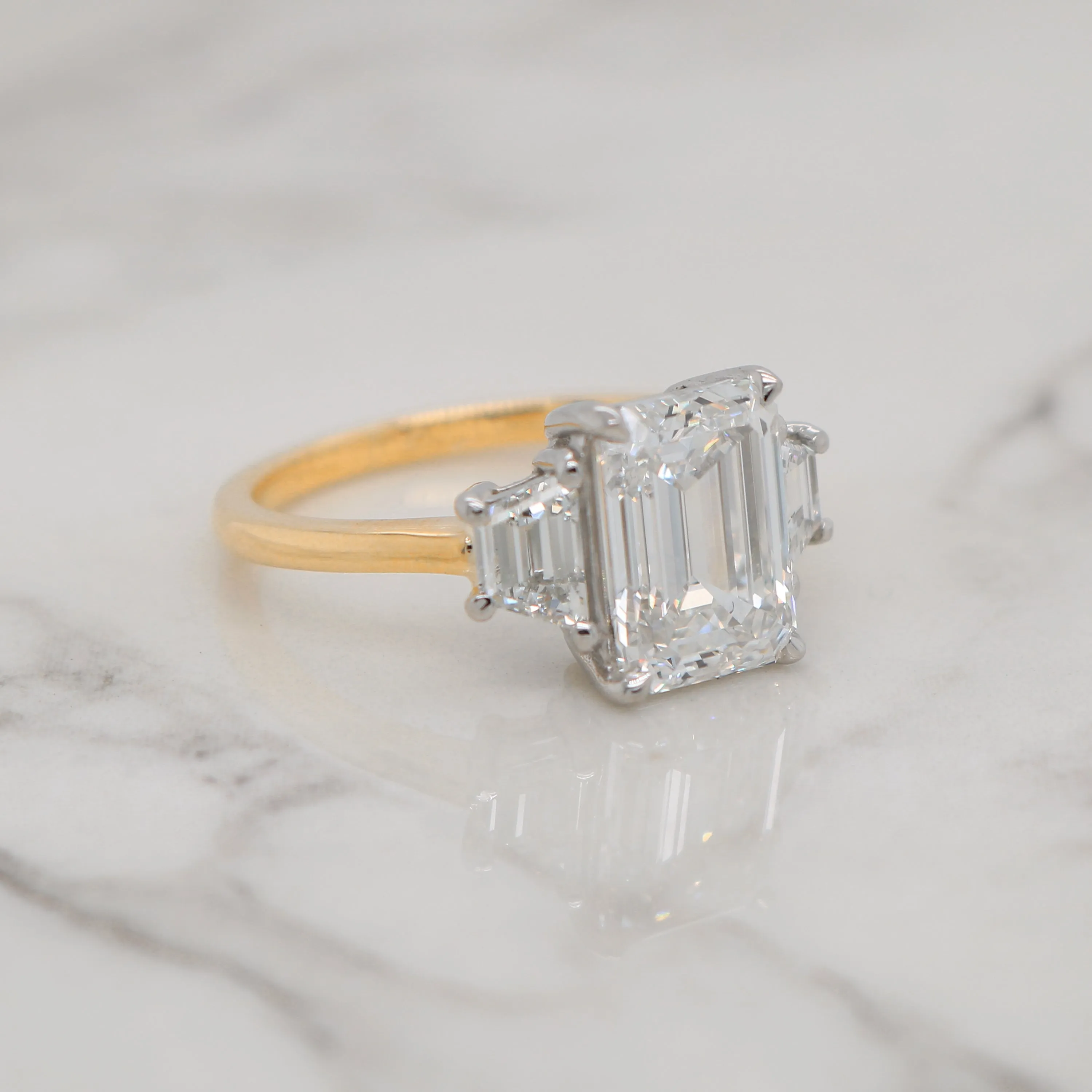 3ct Emerald Cut 3 Stone Trapezoids Engagement Ring