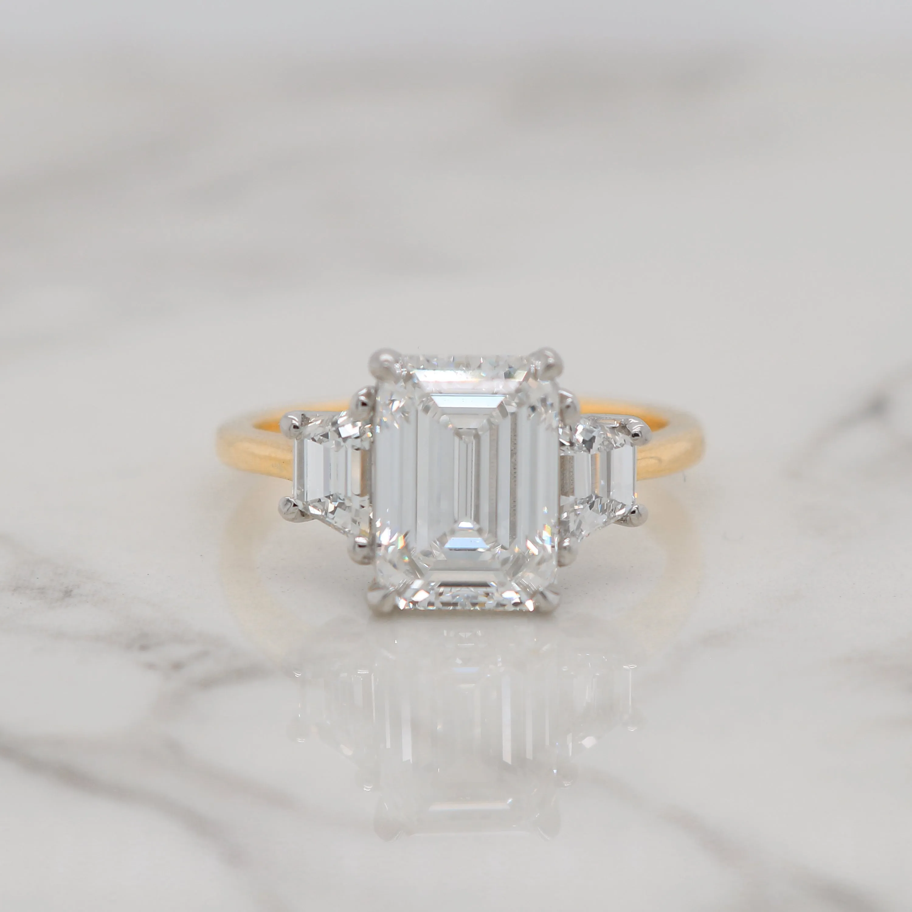 3ct Emerald Cut 3 Stone Trapezoids Engagement Ring