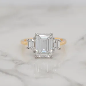 3ct Emerald Cut 3 Stone Trapezoids Engagement Ring