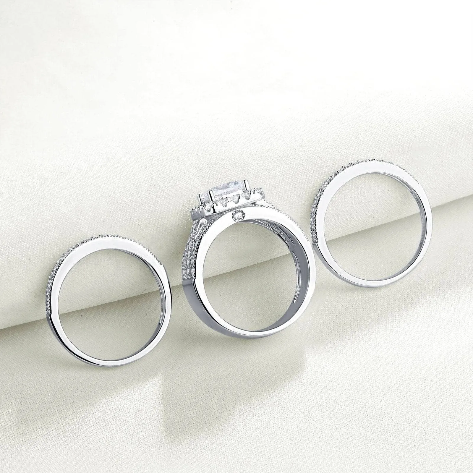 3Pcs Princess Cut Diamond Engagement Ring Set