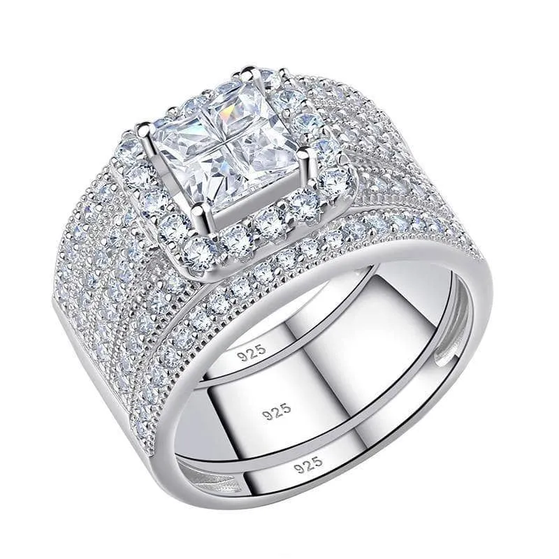 3Pcs Princess Cut Diamond Engagement Ring Set