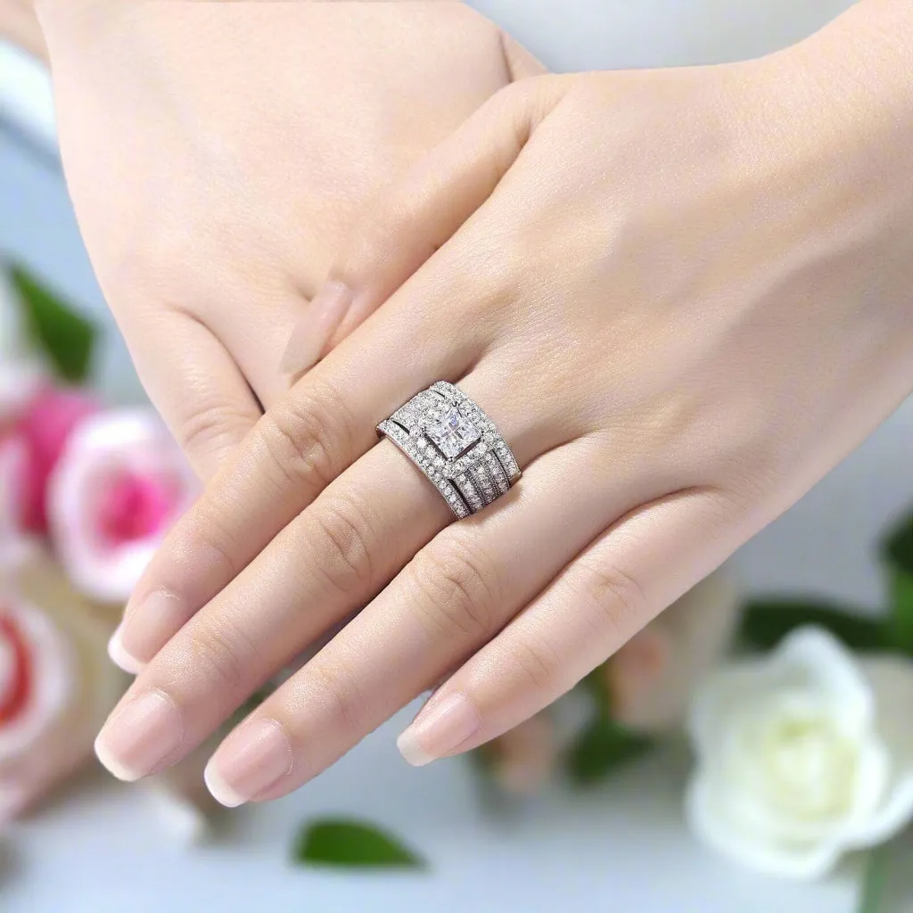 3Pcs Princess Cut Diamond Engagement Ring Set