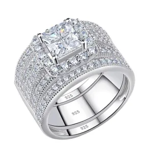 3Pcs Princess Cut Diamond Engagement Ring Set