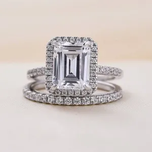 4.0ct Halo Emerald Cut Wedding Ring Set