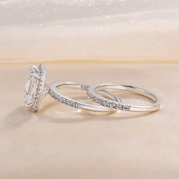 4.0ct Halo Emerald Cut Wedding Ring Set