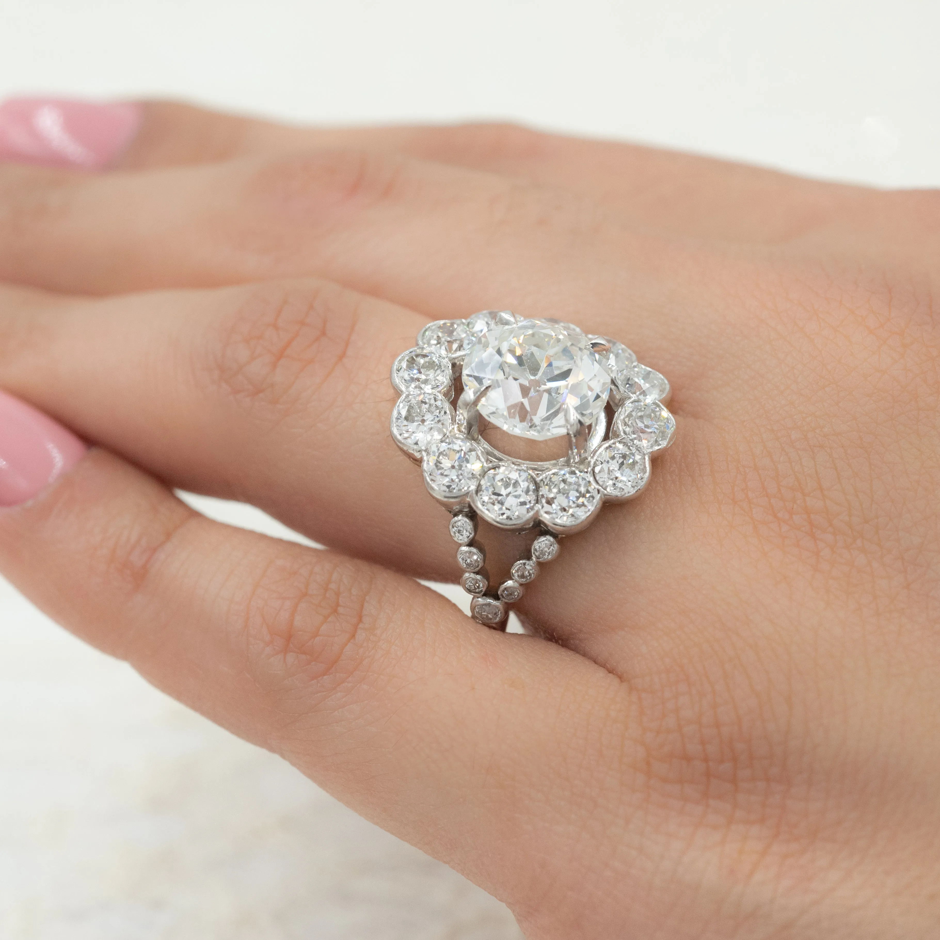 4.46 Carats Old European-Cut Diamond Ring