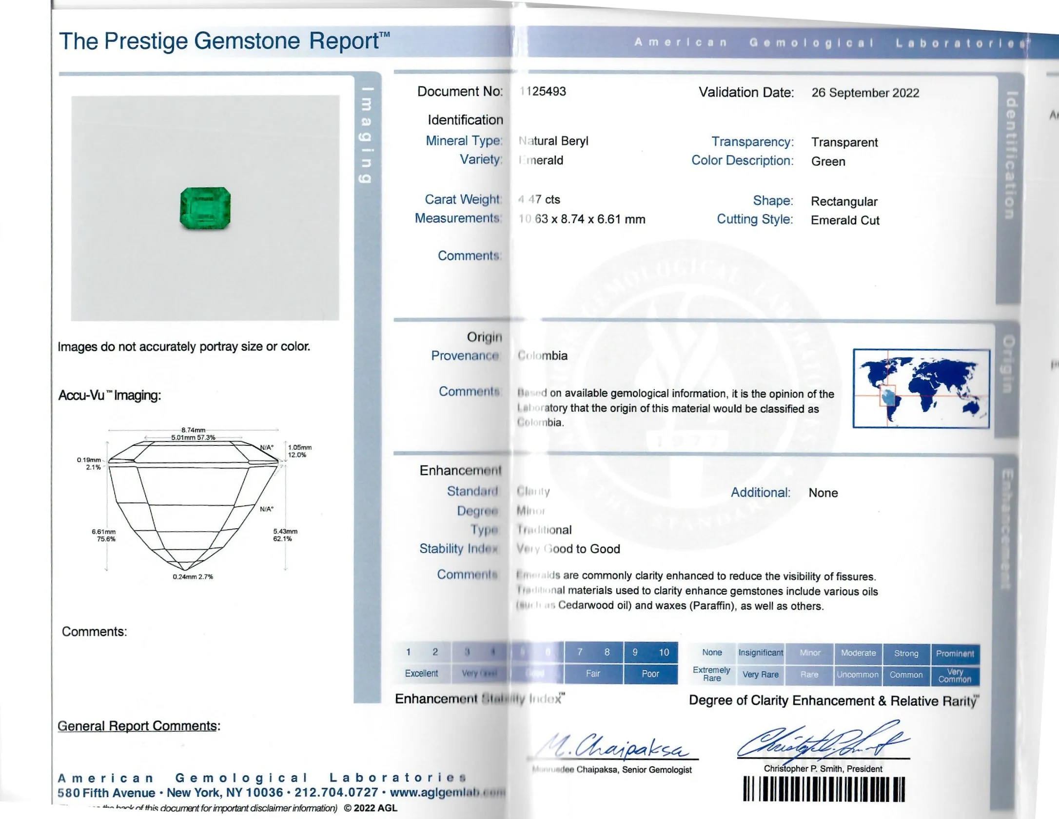 4.47 Carat Natural Colombian Emerald & Trapezoid Diamond Three Stone Ring AGL Certified