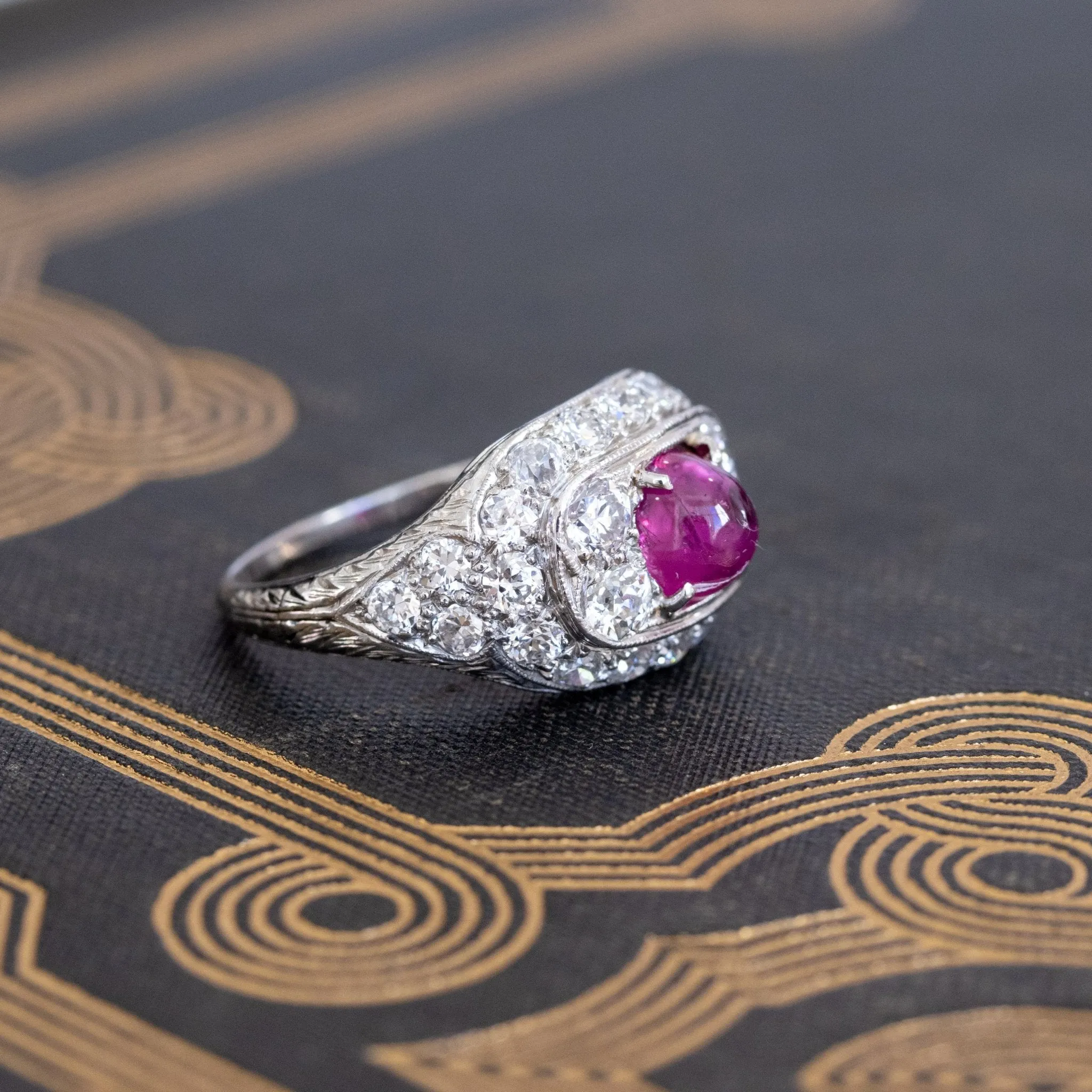 4.95ctw Art Deco Ruby and Diamond Dome Ring