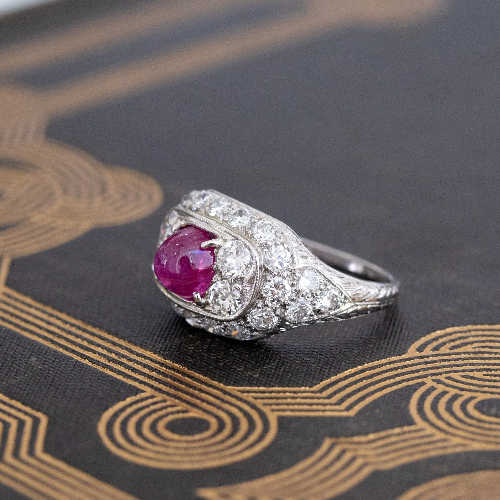 4.95ctw Art Deco Ruby and Diamond Dome Ring