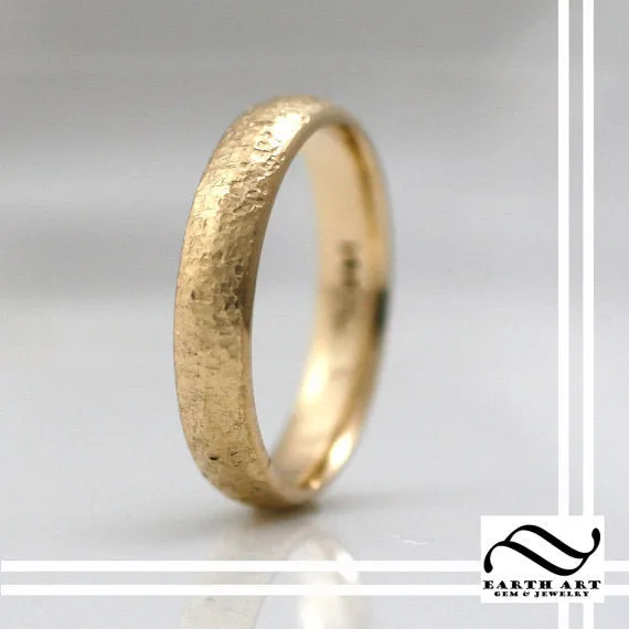 4mm wide Aspen Ring - 14k hammered tree bark band