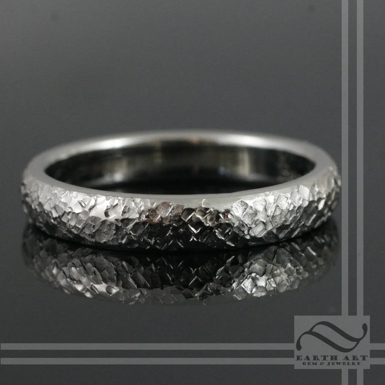 4mm wide Aspen Ring - 14k hammered tree bark band