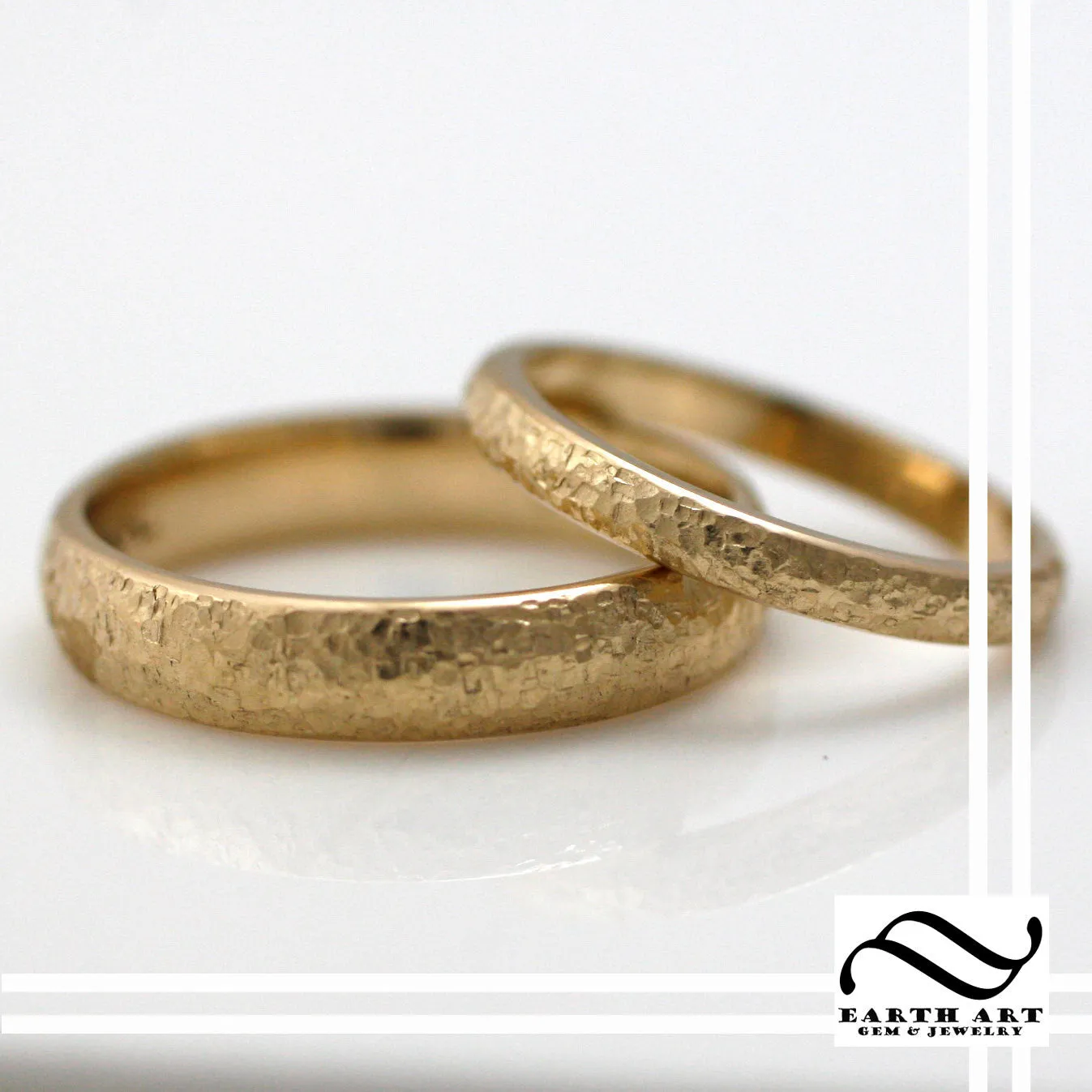 4mm wide Aspen Ring - 14k hammered tree bark band