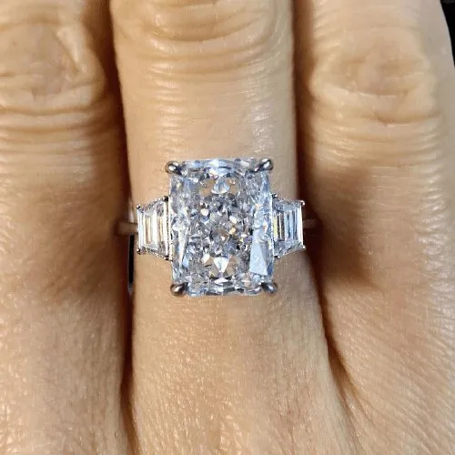 5ct Radiant Cut Simulated Diamond Three Stone Ring Set