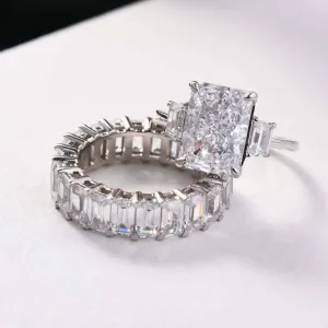 5ct Radiant Cut Simulated Diamond Three Stone Ring Set