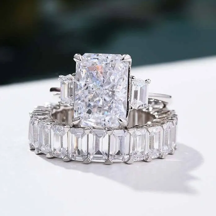 5ct Radiant Cut Simulated Diamond Three Stone Ring Set