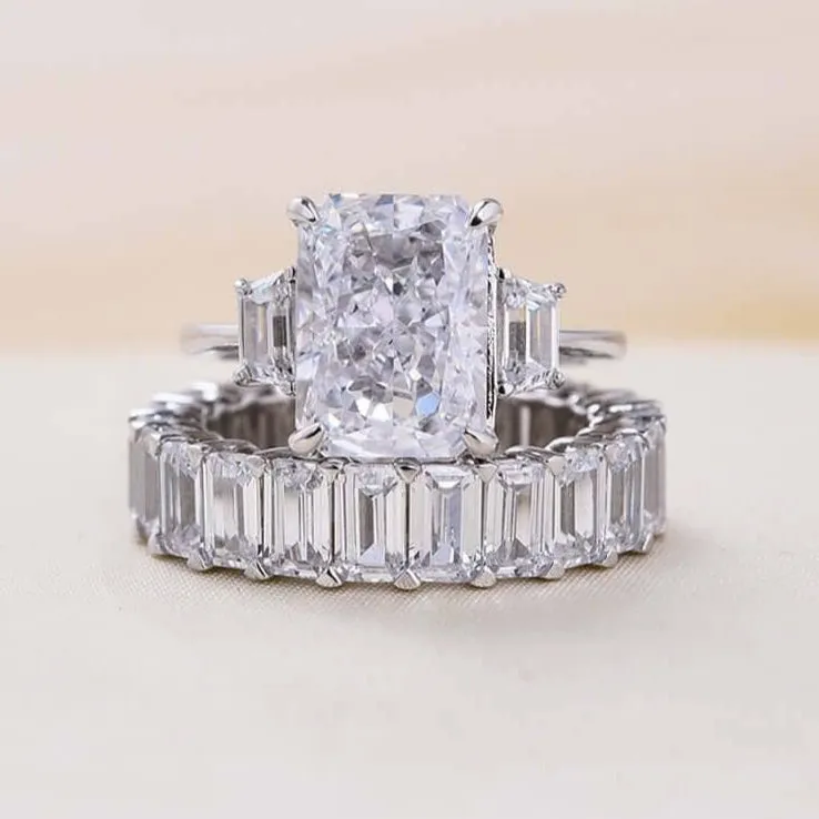 5ct Radiant Cut Simulated Diamond Three Stone Ring Set