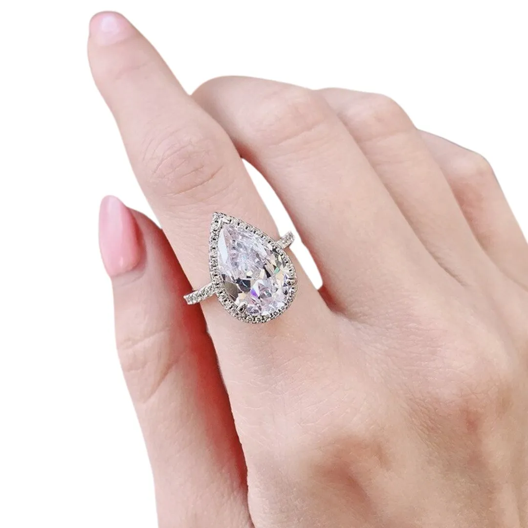 6.0 ct Pear Cut Diamond Halo White Gold Engagement Ring