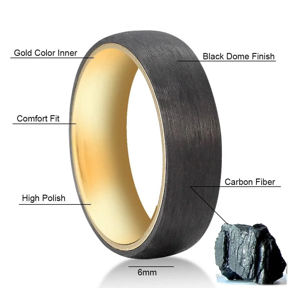 6mm Gold & Black Carbon Fiber Couples Wedding Rings