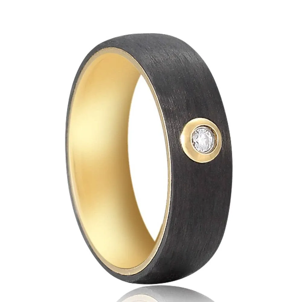 6mm Gold & Black Carbon Fiber Couples Wedding Rings