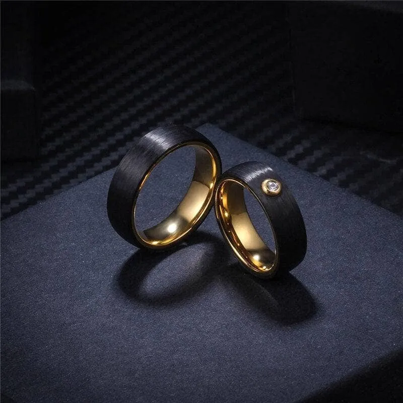 6mm Gold & Black Carbon Fiber Couples Wedding Rings